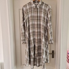 Apricot Size 16 Shirt Dress Midi Green Check Pockets Hi Low Hem Roll Tab Sleeve