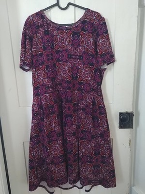 LuLaRoe Women's Fit & Flare Purple Short Sleeve Dress Zipper Size 3X (C)