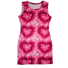 Pink Tie Dye Heart Mini Dress Sleeveless Bodycon Crew Neck Magenta Fuchsia