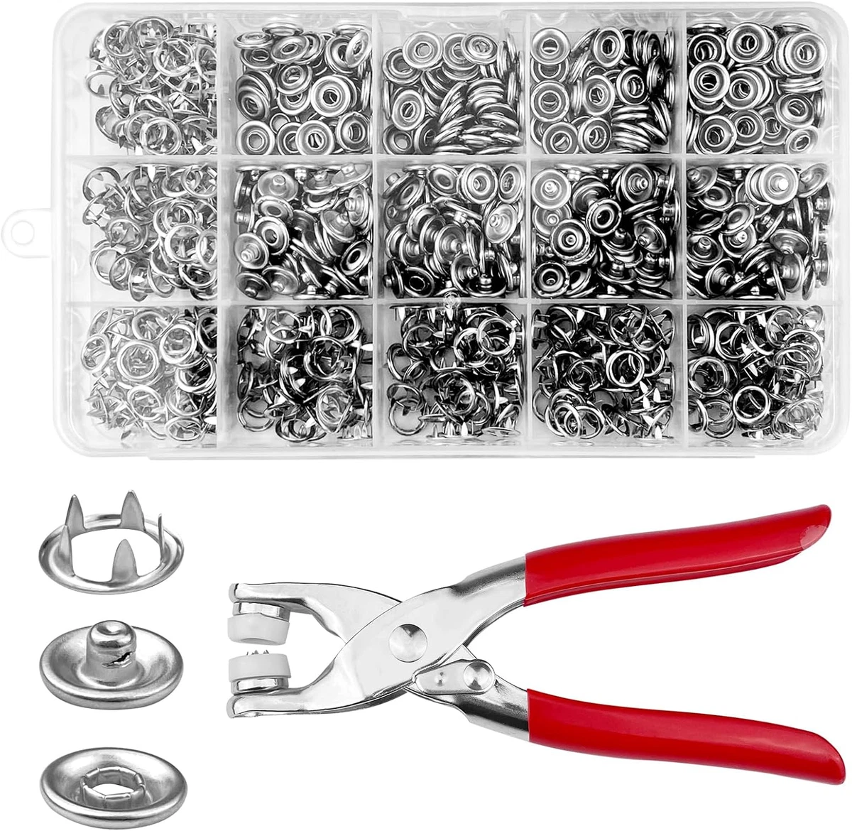 Set di 100 bottoni automatici in metallo, 9,5 mm, con bottoni a pressione per occhielli