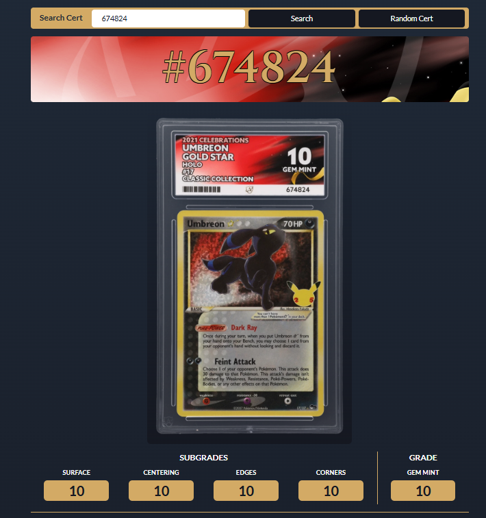 ACE 10! Umbreon Gold Star 17/17 Celebrations Classic Collection