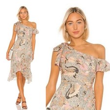 Ulla Johnson Uma Midi Dress Ivory Birds Of Paradise Ruffle Asymmetrical 0 2 Silk