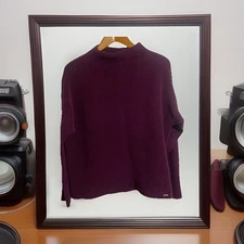 Ivanka Trump Sweater Burgundy Purple Ribbed Knit Stretch Pullover X Large Heavy