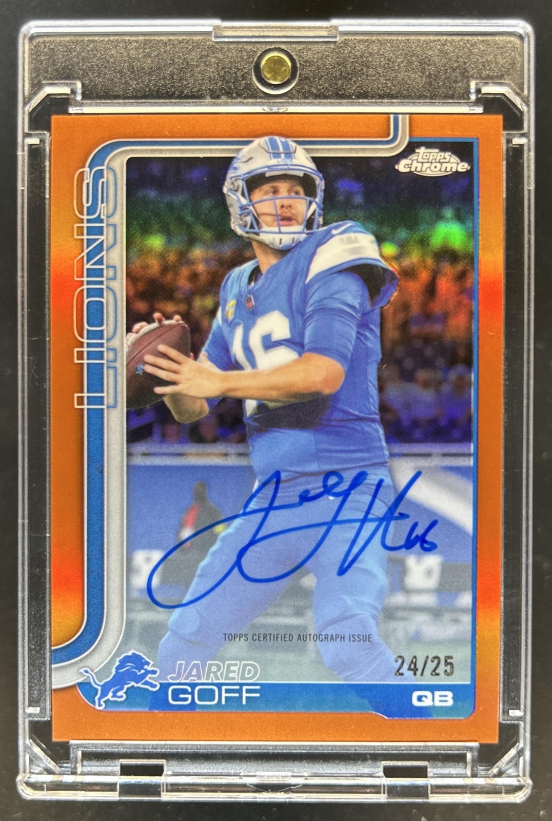 2025 Topps Chrome Jared Goff Auto Autograph Orange Refractor #/25 Lions