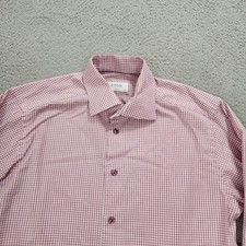 Eton Shirt Men 39-15.5 Red Gingham Plaid Slim Long Sleeve Button Up Office Dress
