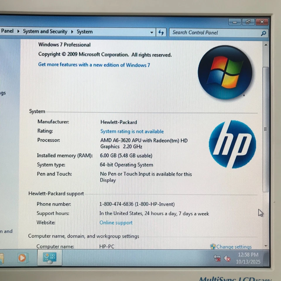 HP Pavilion PC for Retro Gaming AMD A6-3620 2.20GHz 6GB RAM (Windows 7 64-Bit) - Image 2 of 4