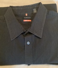 Van Heusen Button Down Navy Pinstripe Long Sleeve Dress Shirt Mens 17-17.5