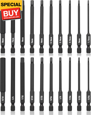 20 Piece Hex Head Allen Wrench Drill Bit Set, 1/4 Inch Hex Shank Metric and SAE 