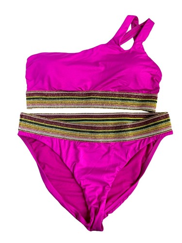 Bikini Gibson & Latimer fucsia de un hombro banda metálica talla L traje de baño - Imagen 2 de 4