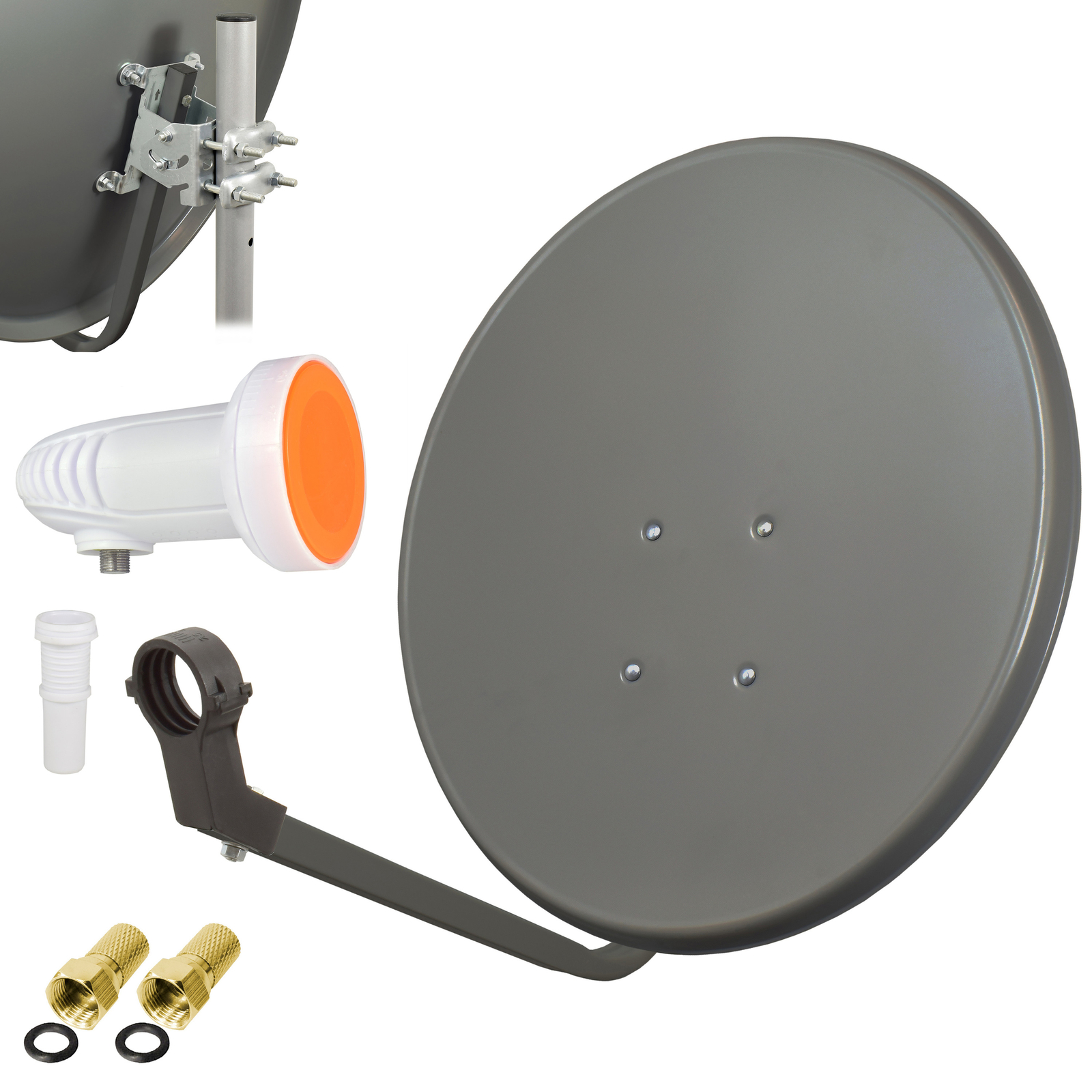 Thumbnail - Hd Sat Anlage 80cm Spiegel Schüssel + Technisat Single Lnb D 4k 1