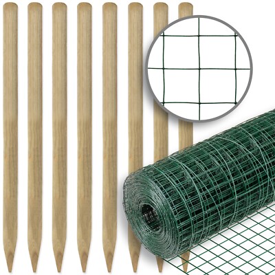 Drahtgitter Zaunset 10m Volierendraht Holzpfähle Garten Kaninchen Kleintier Zaun