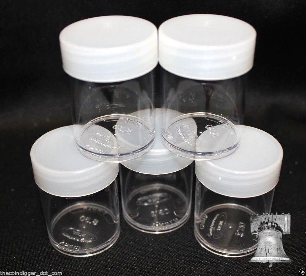 10 Round Clear Plastic Penny Cent Size Coin Storage Tube Holders Screw On Lid