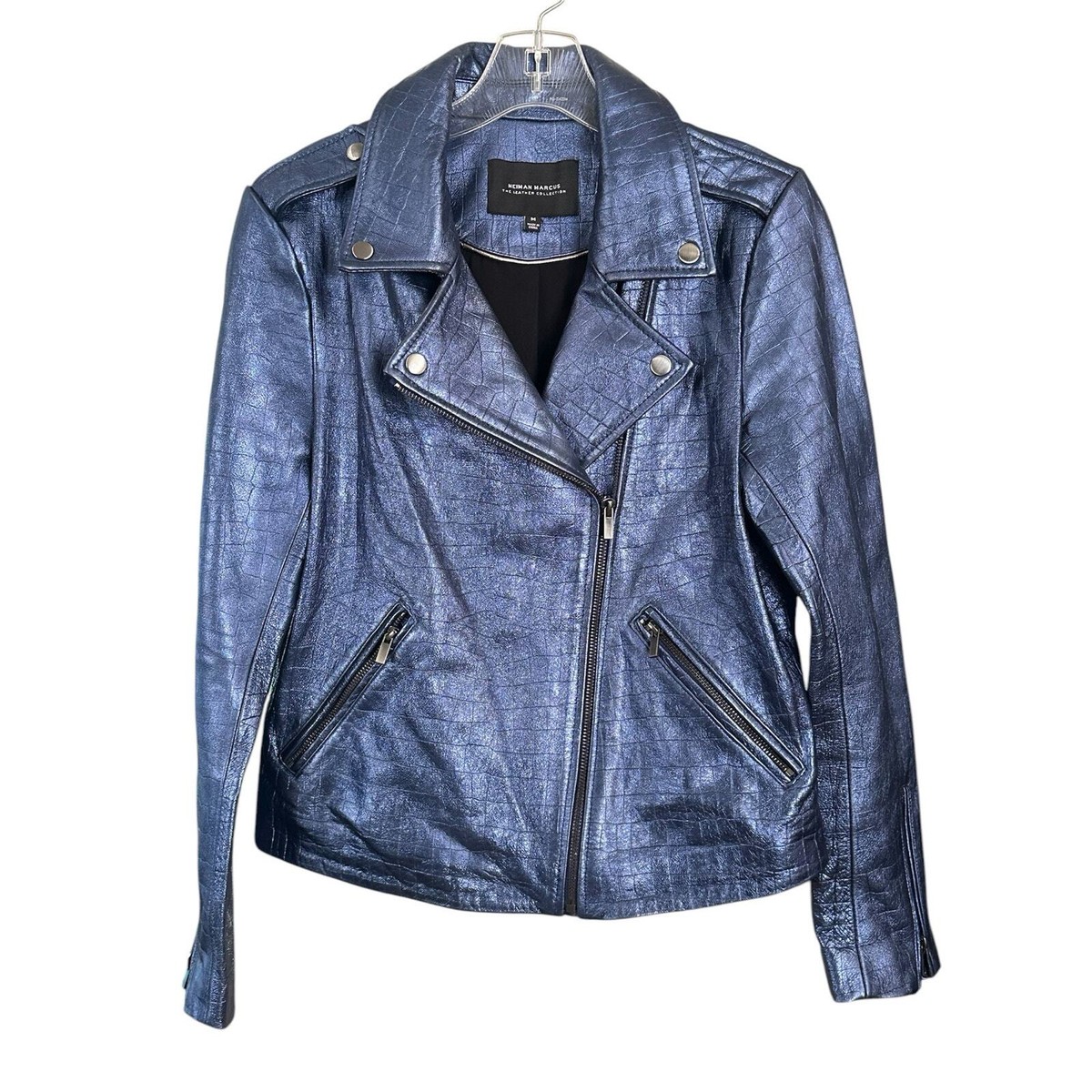 Neiman Marcus Leather Collection electric blue biker motorcycle