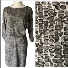 NWOT Ann Taylor Stretch Spotted Beige/Taupe 3/4 Sleeve Boat Neck Dress 4