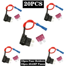 10Set With 40A Medium Fuse Circuit ACU Piggy Back Tap Standard Blade Fuse Holder