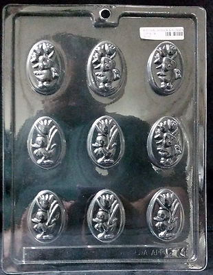 Easter B/S Oval w/Chick Holding Tulip  Chocolate Plastic Candy  Mold LOP E-74