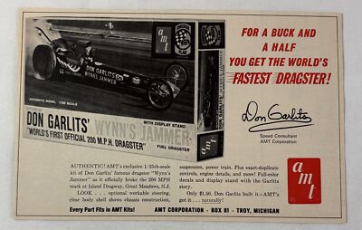 1965 AMT model kit ad ~ BIG DADDY DON GARLITS' WYNN'S JAMMER dragster