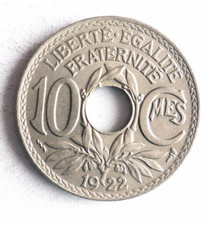 1922 FRANCE 10 CENTIMES - Excellent Coin - FREE SHIP - France Bin #16