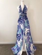 Tony Bowls Saphire Halter Beaded Gown With Sweep Train - Size 2 - NWT
