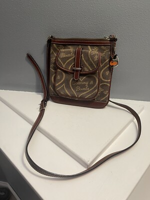 DOONEY and BOURKE Brown Tan Signature Heart Crossbody Bag Swing Pack Duck Charm