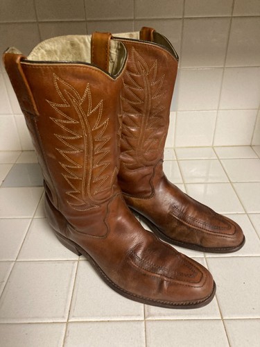 Vintage Sheplers Mens 10 Thick Brown Leather Western Cowboy Boots USA Rockabilly - Picture 6 of 13