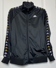 Kappa Athletic Track Zip Up Jacket Size Small Black Gold White