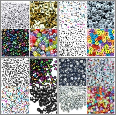 100 flache runde / Würfel Acryl Alphabete / Buchstaben oder Zahlen Perlen 6-10 mm