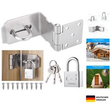 Edelstahl Haspe mit Vorhängeschloss, 90° Riegel für Gartentor, langlebig & si...