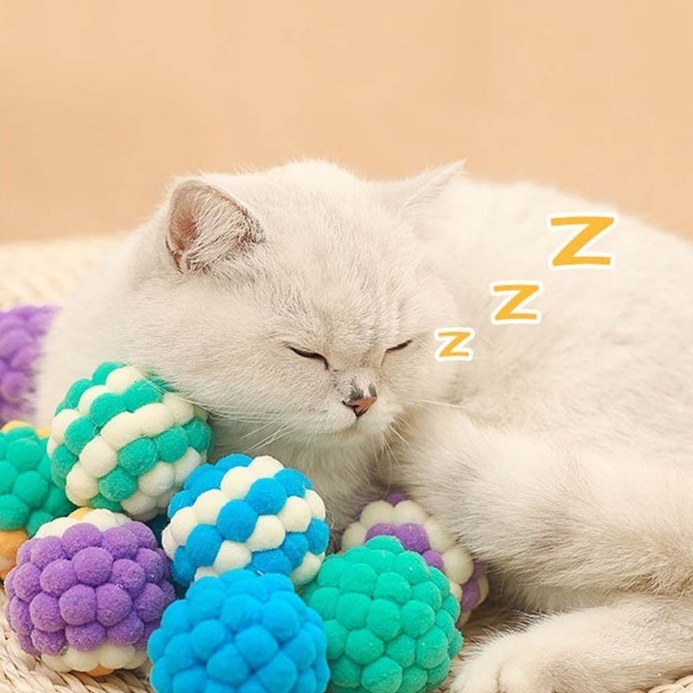Funny Bell Rainbow Toy Pet Kitten Plush Round Sound Toy Interactive Cat BallToy❤