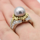 18k Tahitian Pearl Ring Vintage diamond Ring G-VS size 6 — photo 2