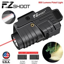 800lms Pistol Flashlight  Red Laser Sight Combo Rechargeable Handguns Picatinny