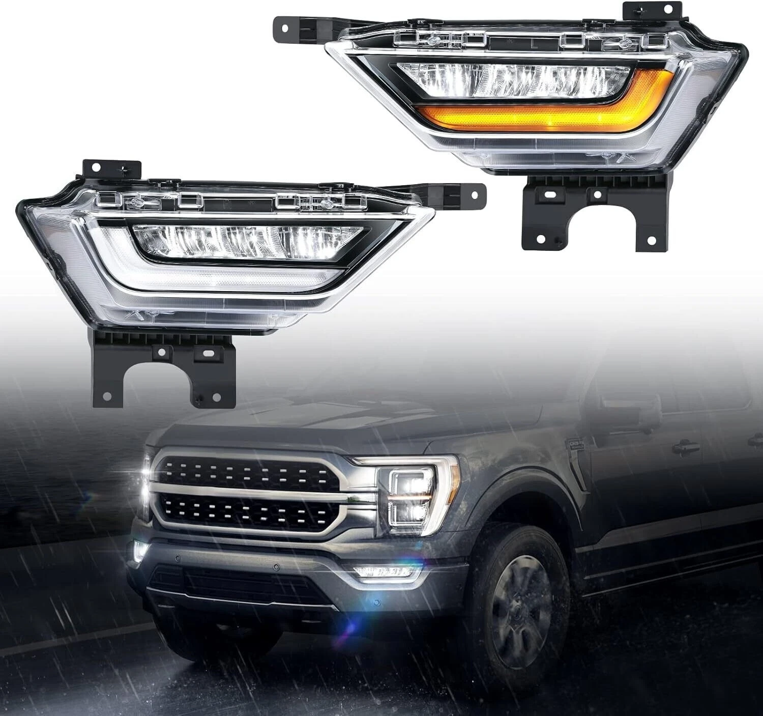 For 2021 2022 2023 Ford F-150 LED Fog Lights DRL w/Amber Turn Signal Lamp 21-23 - product detail image 14