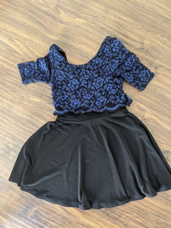 EUC Size 7 8 S Sally Miller Girl Navy Blue Black Open Back Lace Dress Party