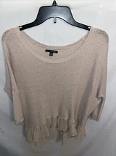 American Eagle Outfitters Dolman Top Womens Size XS Beige Ruffled Hem Party