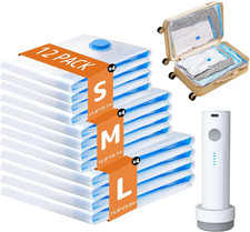 12 Pack Vacuum Bags for Travel with Rechargeable Air Pump, Carry-On Compression