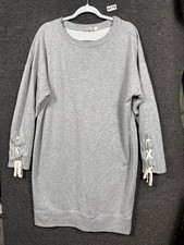Gap Lace-Up Sleeve Sweater Dress Womens Size L Heather Gray Long Sleeve Pullover