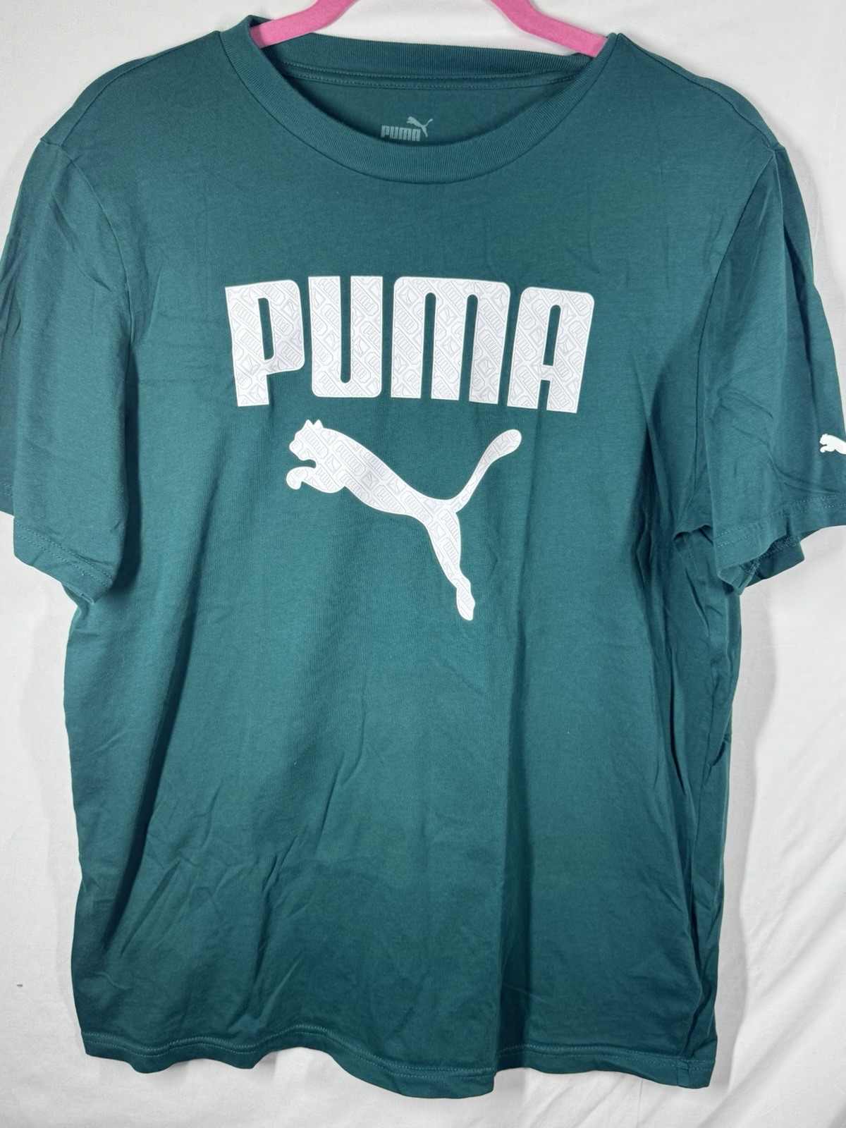 PUMA T-Shirt Mens Medium Teal Green Graphic Logo Short Sleeve Cotton Tee M