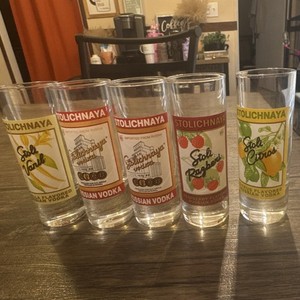 Stolichnaya Distillery Advertising Glasses Set Vanil Razberi Citros Vodka