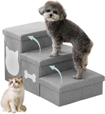 Dog Steps for High Bed, Foldable Dog Stairs with Storage, Grey Non-Slip Pet St