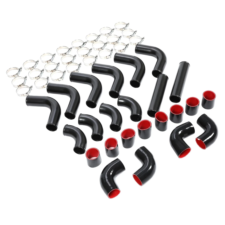 2.5" Inch Universal 12Pcs Black Intercooler Piping Kit+Blk Coupler T-Bolt Clamps Foto 2 de 4