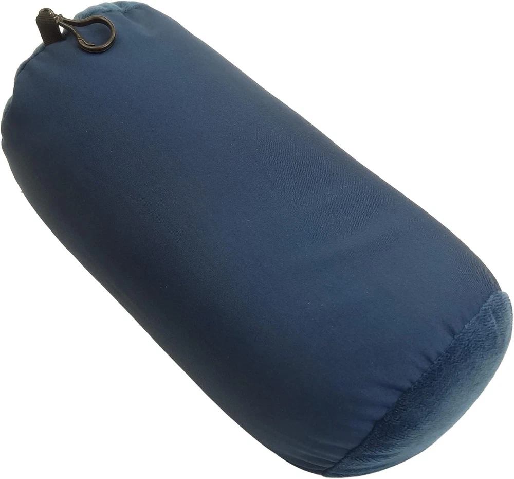 Compact Microbead Travel Pillow with Lumbar Support and Neck Roll in Blue