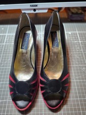 Italian Stefaro Red/Black Wedge Heel Peep Toe Shoes