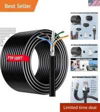 500ft Cat 6 Outdoor Ethernet Cable - Waterproof RJ45 for Gaming & Direct Burial