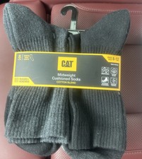 CAT Caterpillar Cushioned Shortie Crew Length Socks Black Gray White Mens 8-12