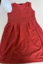 Gap Dress Women’s M Red A Line Sleeveless Pleated Pockets Heavyweight V-Neck