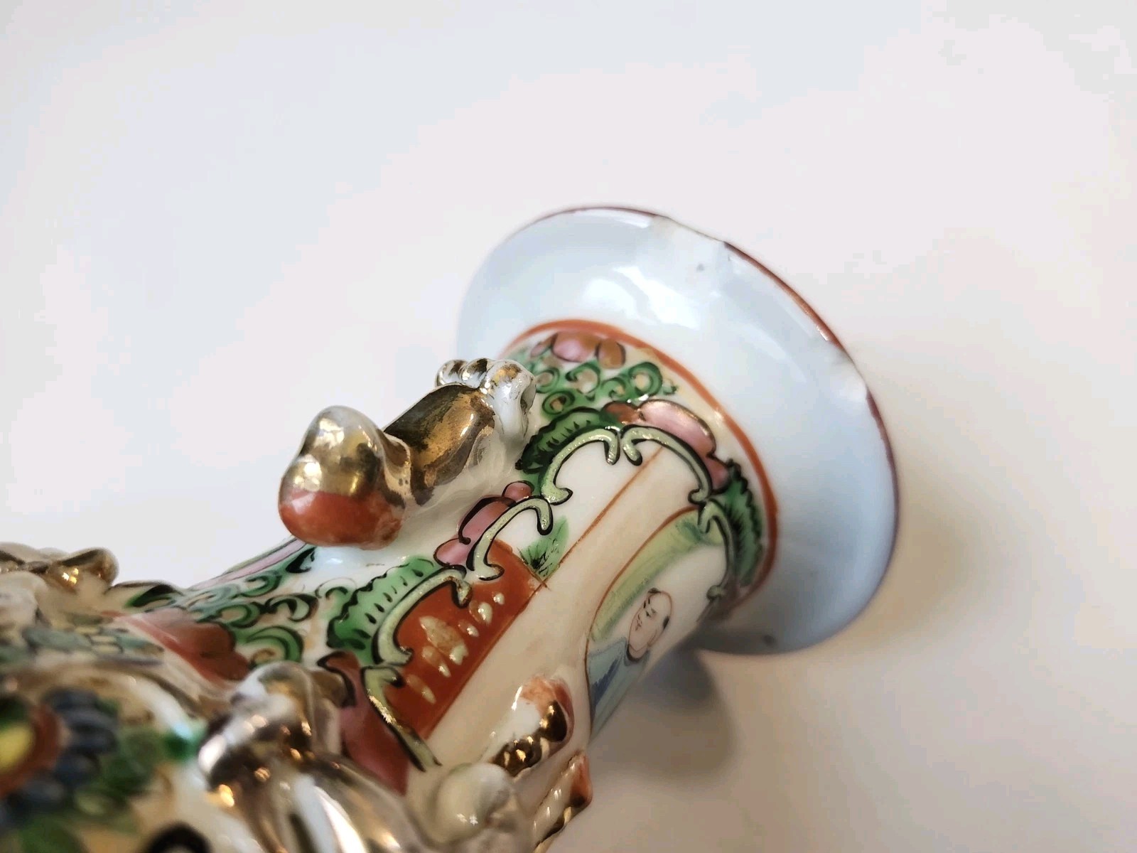 Antique Chinese Famille Rose Vase w/ Gilt Dragons 7.75" Hand Painted