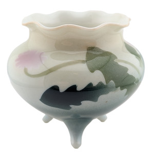 Nishiura Enji 西浦圓治 Antique Japanese Mino Porcelain Footed Vase Dandelion Flowers