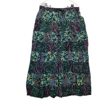 Womens 90s Skirt One Size Floral Patchwork Lined Pleated Boho Drawstring Waist