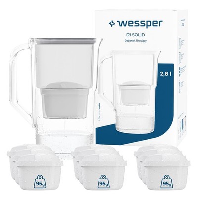 Wasserfilter Kanne Kunststoff 2,8 l Wessper D1 SOLID mit 10 Kartuschen grau