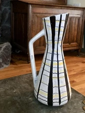 Vintage Mid Century Modern German  Pitcher /Vase~~Black & White (Yellow) 15”High